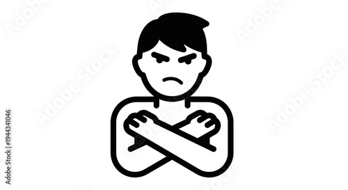 Angry Man Icon, Frustrated Person, Crossed Arms, Negative Emotion, Aggressive Expression