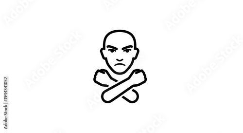 Angry Man Icon with Crossed Arms, Symbol of Anger, Protest, and Defiance