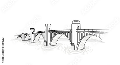Architectural Sketch of a Grand Bridge with Arches Over Water