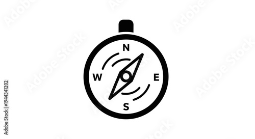 Black and White Compass Icon with North, South, East, West Directions