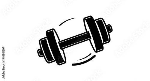Black and white illustration of a dumbbell, symbolizing fitness and strength training.