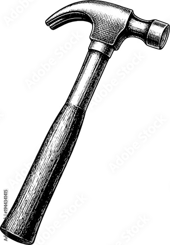 Vintage Hammer Engraving Victorian Tool Illustration Antique Claw Hammer