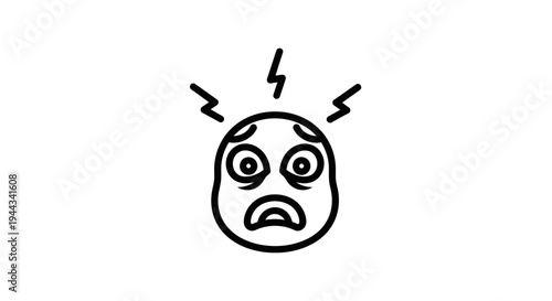 Stressed Face Icon with Lightning Bolts, Symbolizing Anxiety and Overwhelm