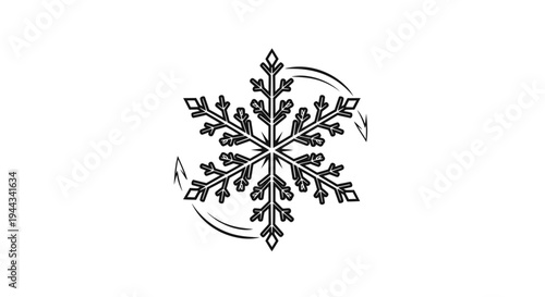 Stylized Snowflake Icon with Swirling Motion Lines - Winter Season Graphic Element