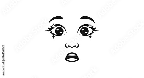 Surprised Face Emoji, Wide Eyes, Open Mouth, Starry Eyes, Shocked Expression, Black and White