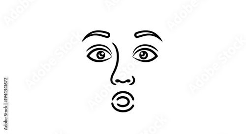 Surprised Face Expression, Open Mouth, Wide Eyes, Shocked Emotion, Line Art