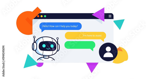 Chatbot Assistant with Speech Bubbles on Computer Screen, AI Customer Support