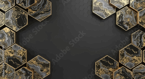 Abstract Hexagonal Geometric Pattern with Marble and Gold