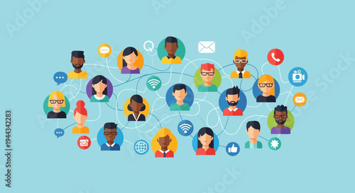 Diverse People Network Connection, Social Media Communication, Global Community