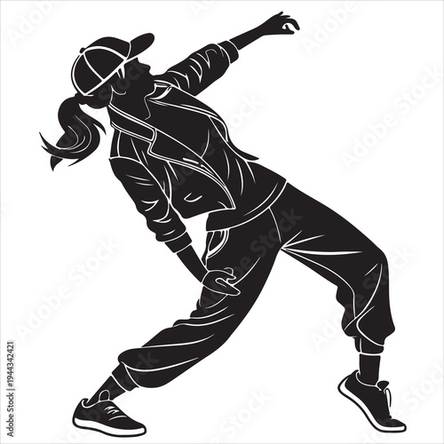 A black vector illustration of a male baseball player silhouette in an active sports pose, featuring a cartoon style drawing of an athlete personifying team fitness and movement