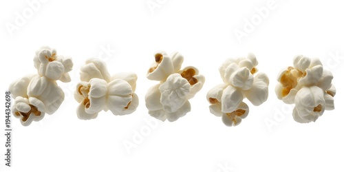 A delicious serving of freshly popped popcorn on a white background