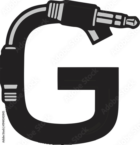 Black stylized letter G formed from audio plug and cable segments