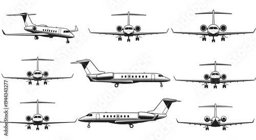 Commercial Airplane and Private Jet Multi-Angle View Collection
