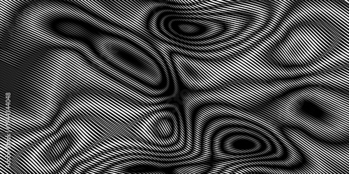 Abstract pattern.  Texture with wavy, curves lines. Optical art background. Wave design black and white. Digital image with a psychedelic stripes. Vector illustration
