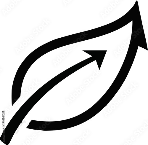 Black leaf with arrow showing upward growth and progress