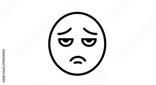 Sad Face Emoji Icon, Disappointment, Boredom, Negative Emotion, Simple Line Art