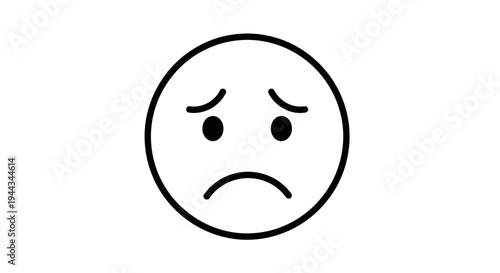 Sad Face Emoji Icon, Simple Line Art Drawing of Unhappy Emotion, Vector Illustration