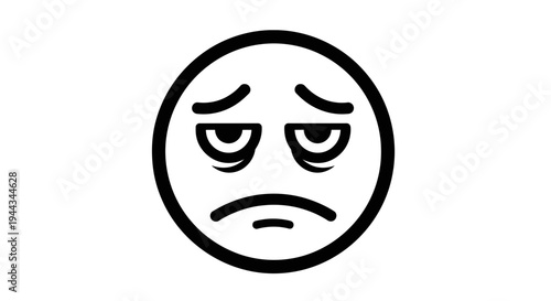 Sad Face Emoji Icon, Tired Expression, Disappointment, Negative Emotion, Simple Line Art