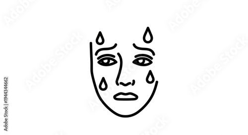 Sad Face Icon with Tears, Emotional Expression, Distress Symbol