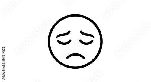 Sad Face Icon, Disappointment Emoji, Negative Emotion, Unhappy Mood, Simple Line Art