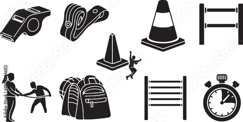 School Sports Day Icon Set for Educational Events Planning