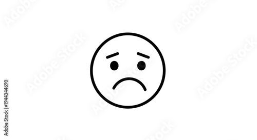 Sad Face Icon, Simple Line Art, Negative Emotion, Disappointment, Unhappy Expression