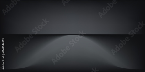 Black studio room. Limbo dark grey spotlight background. Abstract 3d backdrop for product presentation. Minimal wall scene. Showcase, promotion display. Vector stage mockup illustration