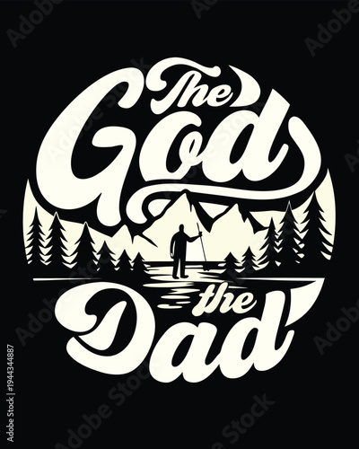 Monochromatic illustration of a silhouetted figure holding stick against a mountainous landscape within stylized text