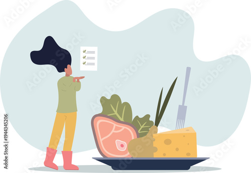 Healthy meal planning with daily food ingredients list.Weekly eating schedule with plan for slimming, detox and wellness.person's life situation and his activities.