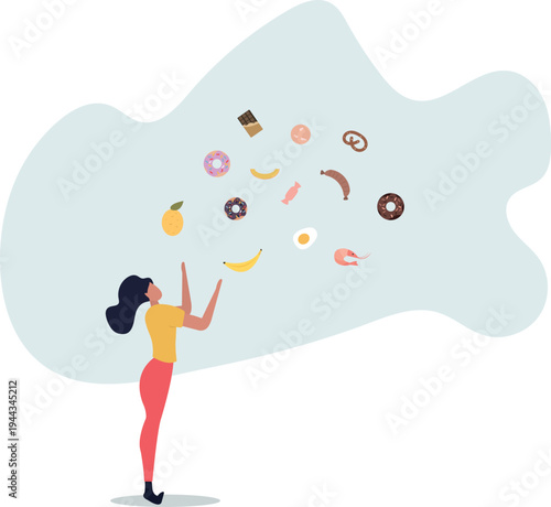 Food balance as healthy eating diet proportion to junk.Choose vegetables and fruits with vitamins for weight loss and wellness.person's life situation and his activities.