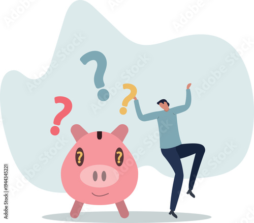 Finance question or saving problem, doubt or confusion, banking or economic uncertainty, contemplation or money solution, wealth concept.person's life situation and his activities.