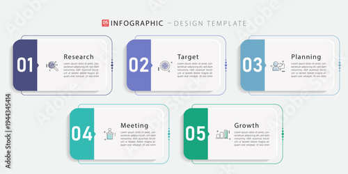 Infographic template design. 5 Step timeline journey. Process diagram, 5 options on white background, Infograph elements, business, education, technology, modern vector illustration.