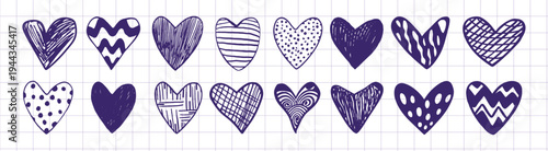 Hand drawn doodle hearts sketch collection isolated on white background. modern vector icons for love, scrapbooking, print and web design.
