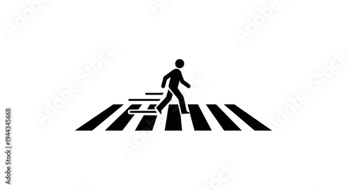 Pedestrian crossing symbol with person walking on zebra crossing, safety icon