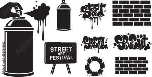 Street Art Festival Graffiti Icons and Symbols Collection