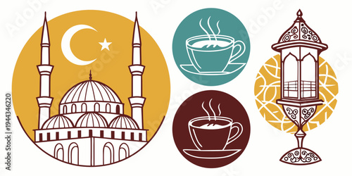 Diverse religious symbols including a mosque, church, and star of david.