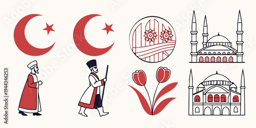 A collection of traditional turkish cultural symbols and attire