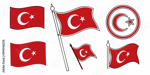 A collection of flags and emblems featuring the crescent and star of turkey