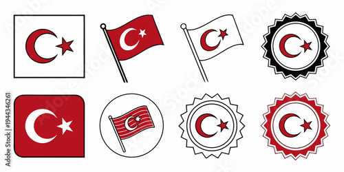 Valokuva A collection of various flags and symbols featuring the turkish flag and crescent moon