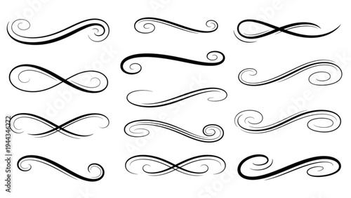 Black and gray swirling lines create decorative illustrations on white