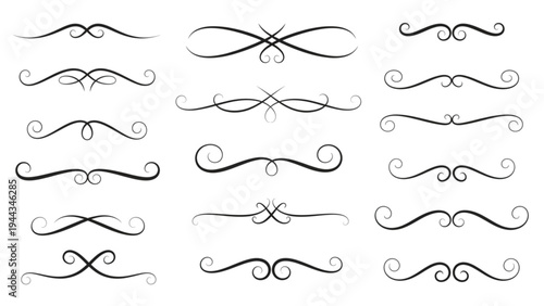 Collection of various elegant decorative swirls and flourishes illustrations