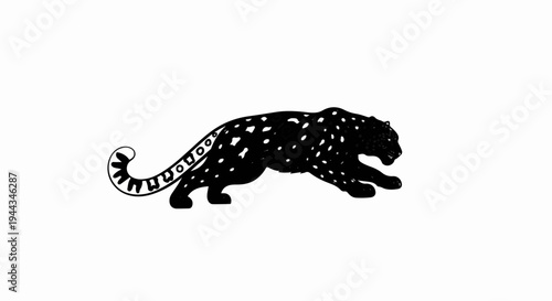 Black panther with spots and decorative tail, isolated on white