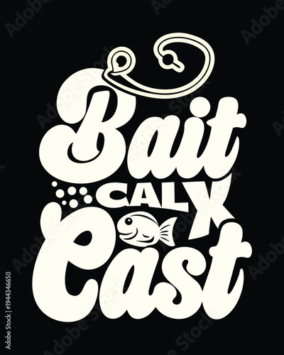 Stylish showing the fishing words bait and cast with a retro design style