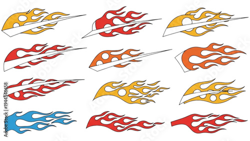 Vibrant flames in various colors dance across a white surface.