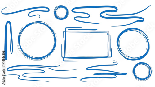 A digital artist creates blue illustrations with various shapes.