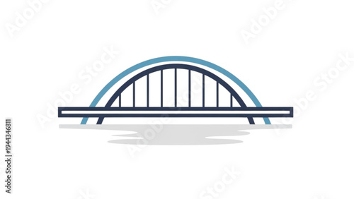 A sleek blue arched bridge spans calm waters in the city.
