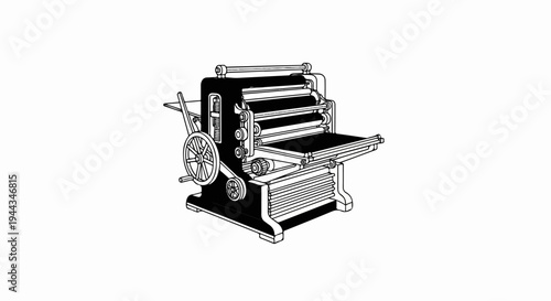 An old-fashioned printing press with gears and rollers