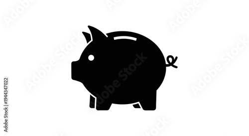 Black Piggy Bank Savings Icon Side.
