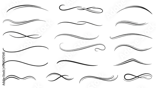 Collection of various black swirling lines and curves on white background