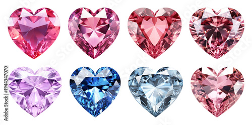 PNG Colorful heart-shaped gemstones collection, transparent background